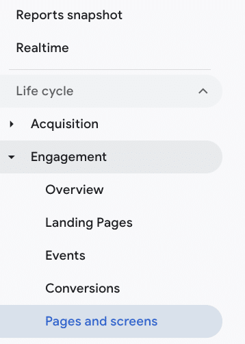 Pages and screens ga4 report