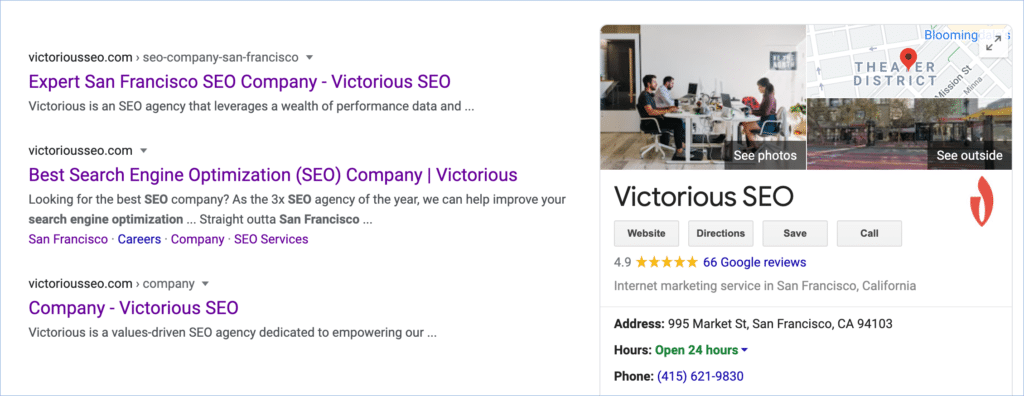 Screenshot of real business information on Google search results