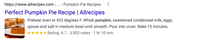 screenshot of a recipe rich snippet example