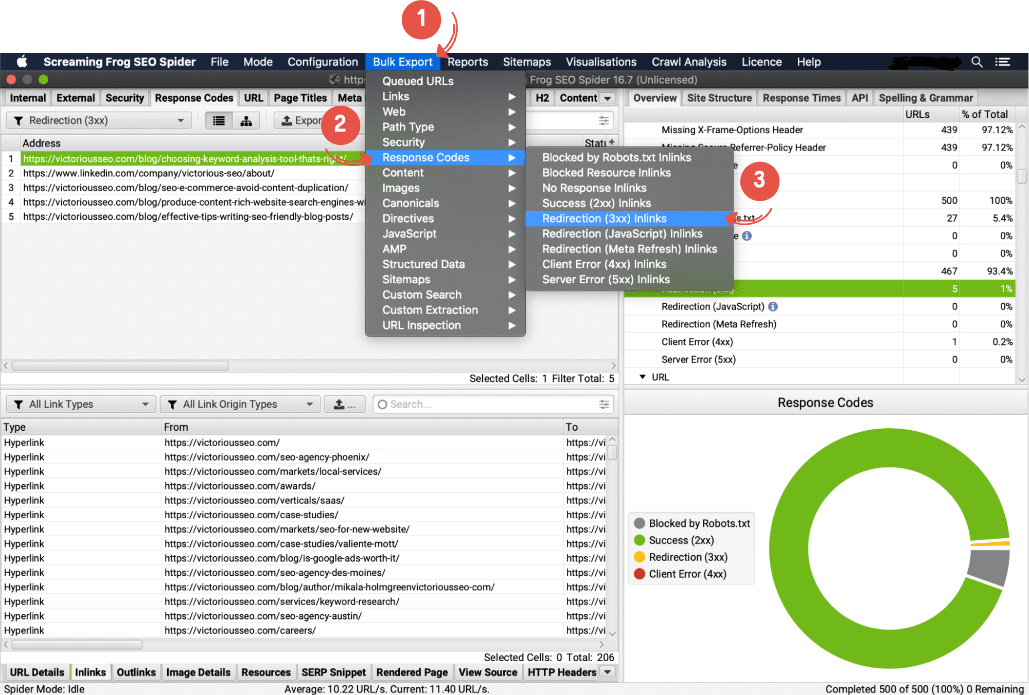 how to export redirect chain data in screaming frog
