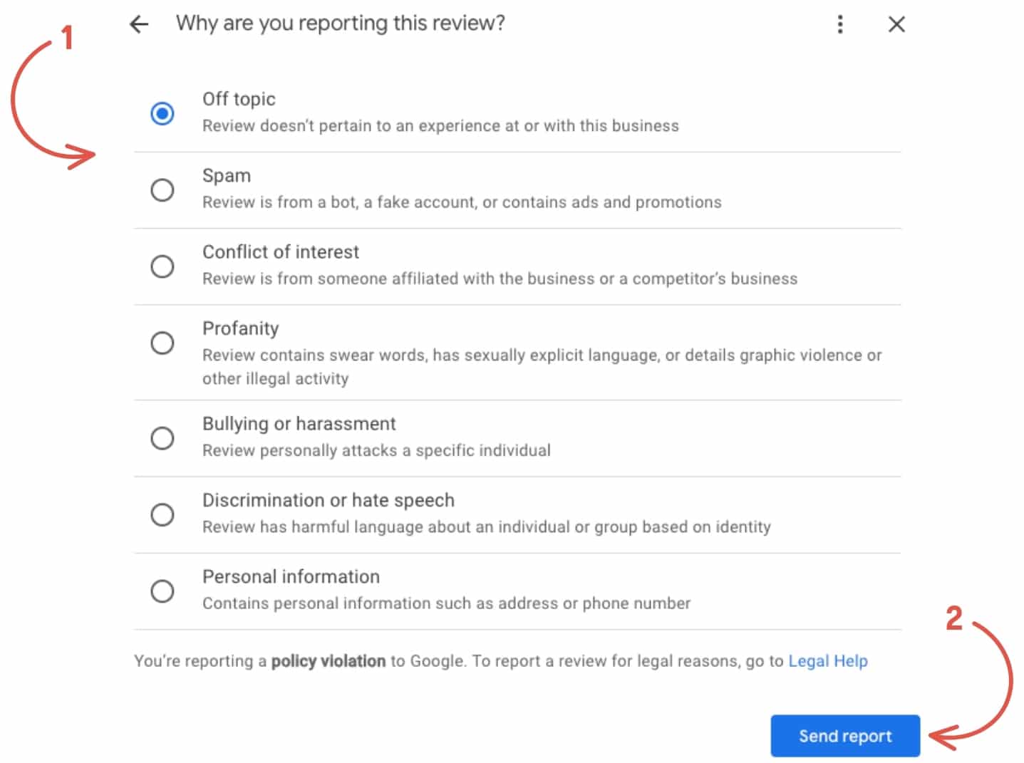 how to report a google review screenshot example