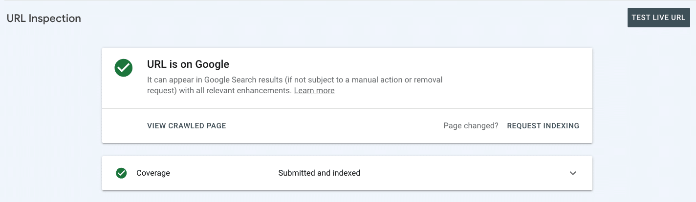 url is on Google message in GSC