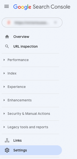 Google search console menu