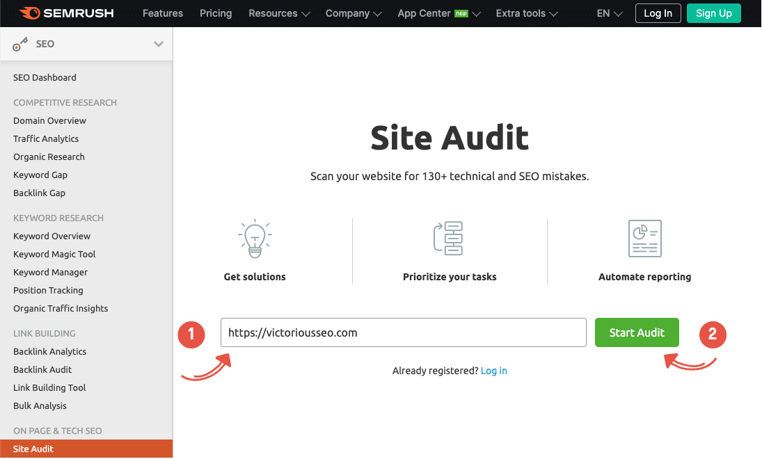 how to use semrush to find broken website links