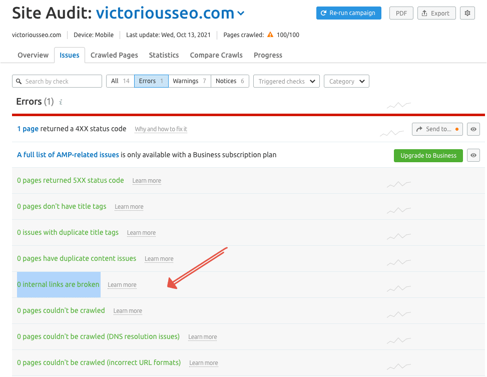 broken link report from semrush