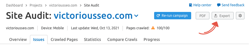 export broken link report from semrush