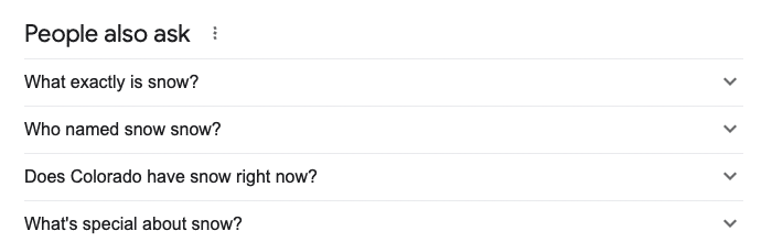 Example of "people also ask" section in Google SERPs