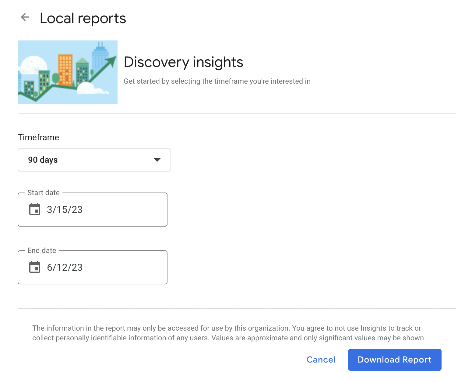 set date range for gmb insights