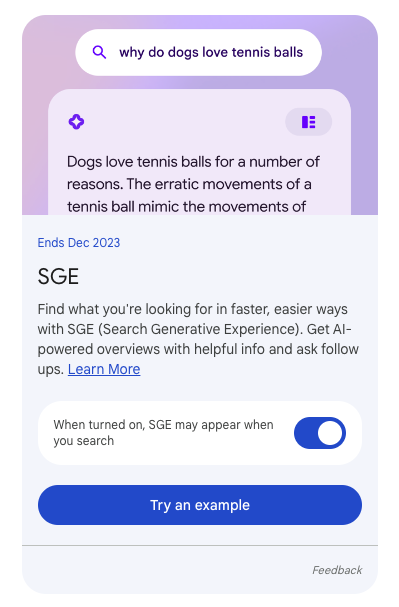 screenshot of turning on SGE in Search Labs