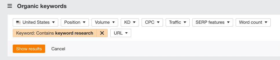 show results in ahrefs
