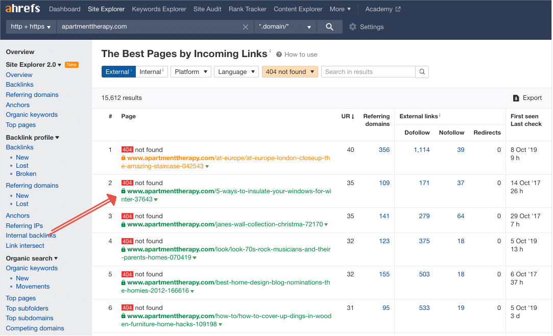 identifying broken link prospects with ahrefs