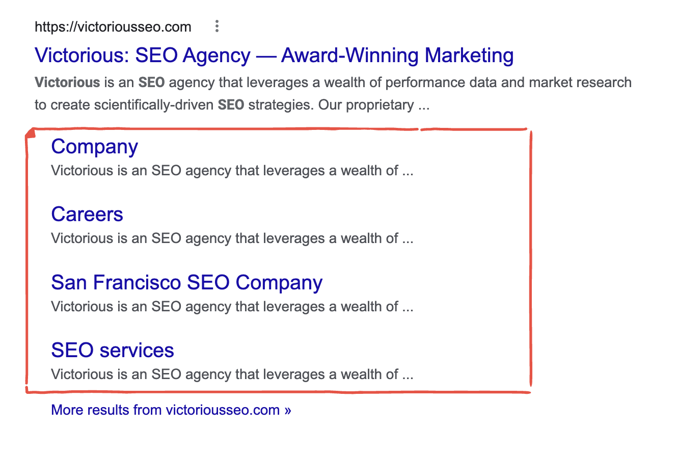 Google sitelinks example