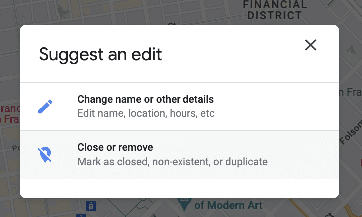 select close or remove