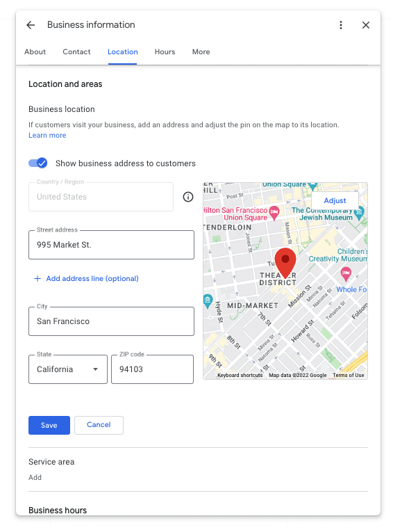 editing address in google business profile