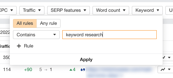 type keyword in ahrefs