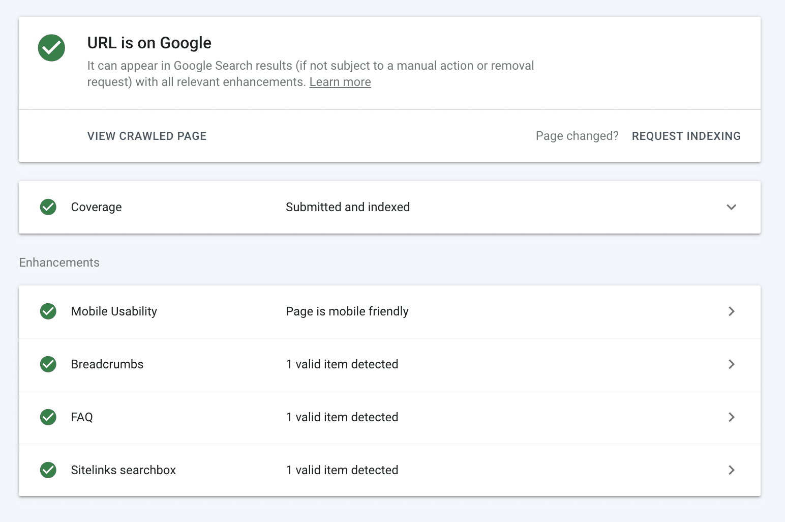 Structured data in GSC URL inspection tool