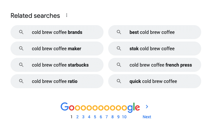Google related searches showing possibilities for semantically related keywords.