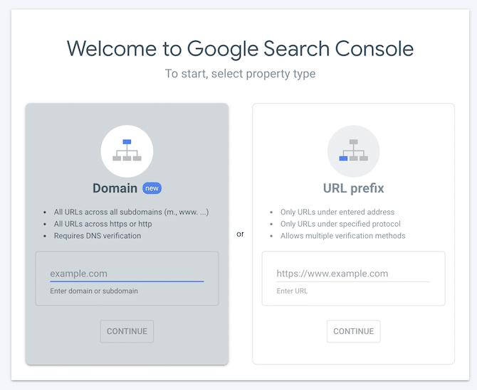 Select a property prompt in Google Search Console