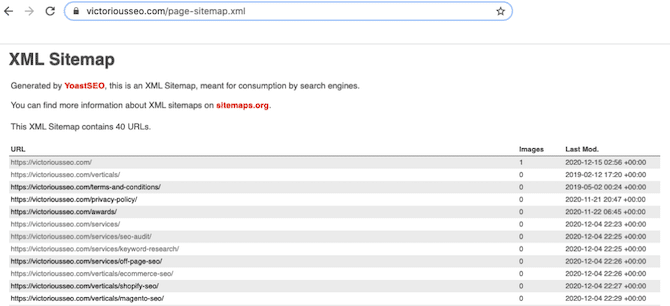 XML sitemap example