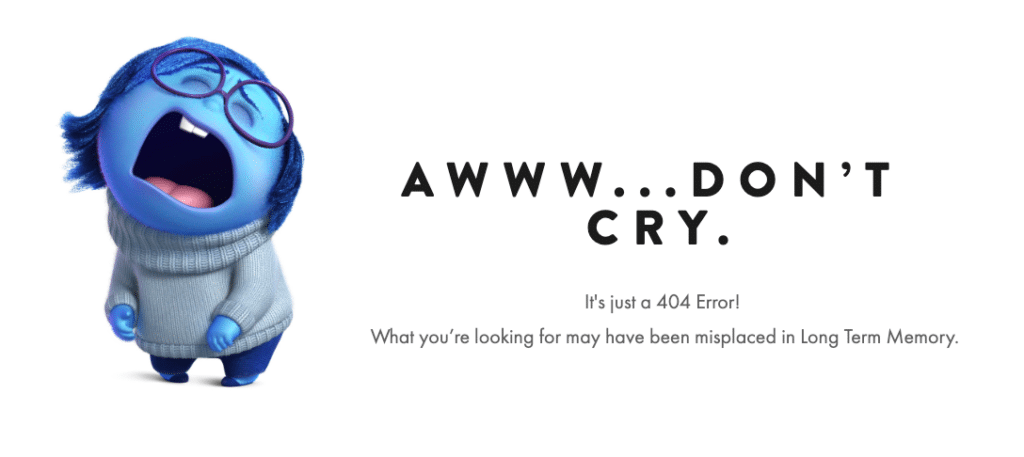 Image of a custom Disney 404 error seo screen
