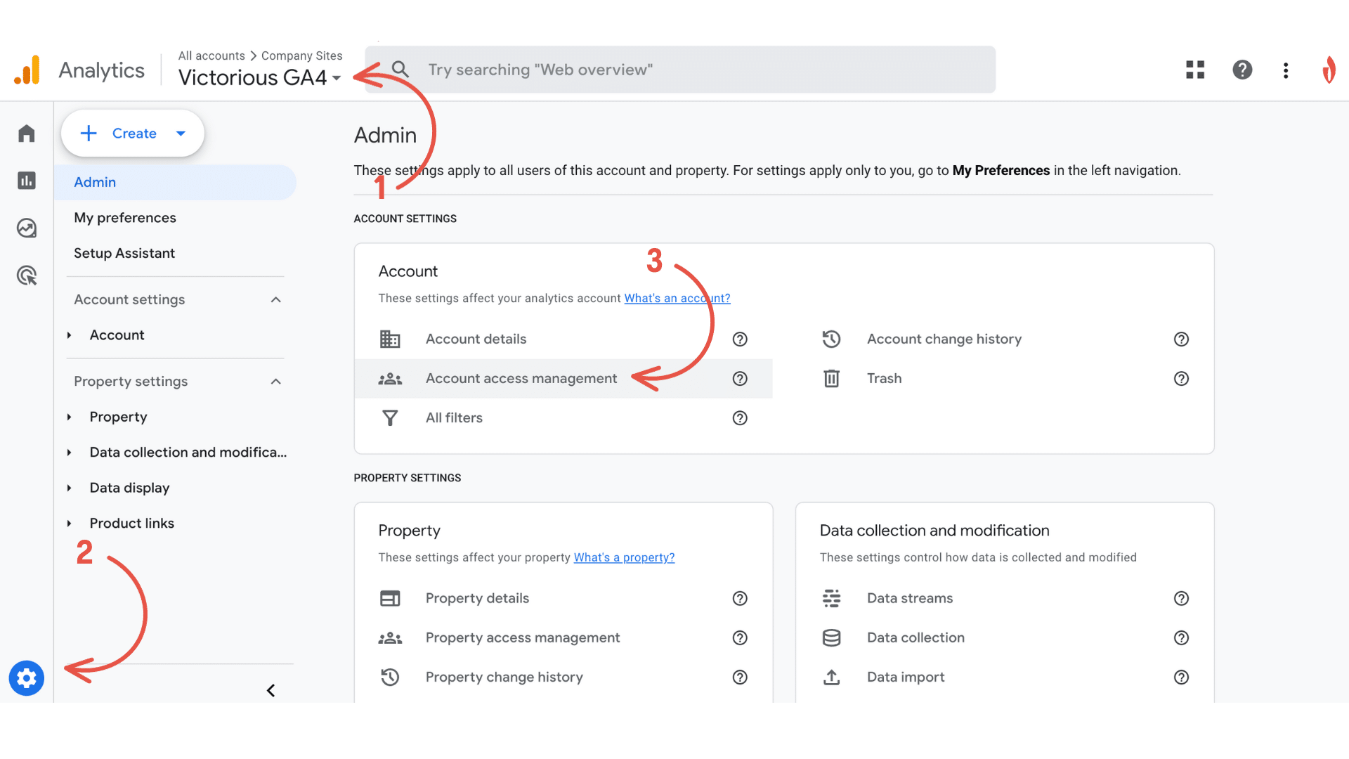 adding a user in google analytics 4 through admin panel