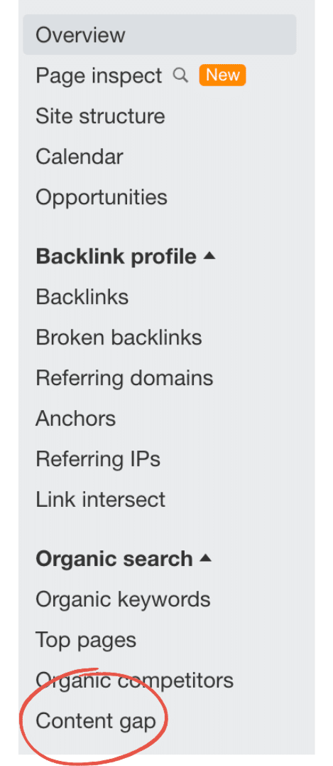 content gap menu