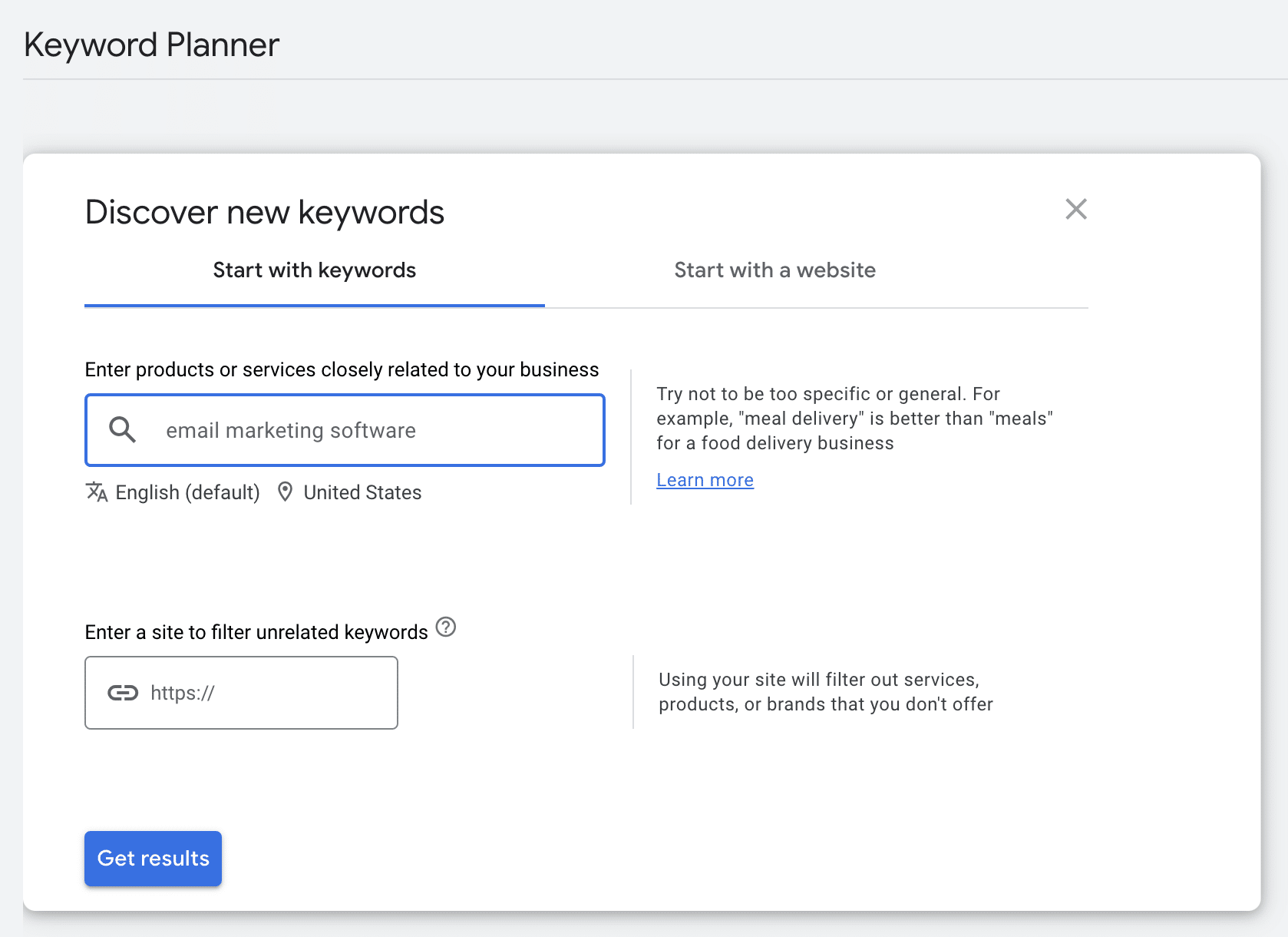 keyword planner example