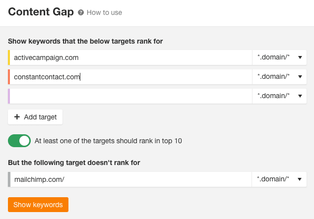 choose competitors to run content gap analysis