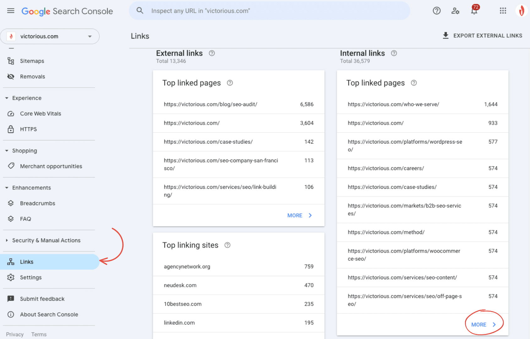 links report in google search console