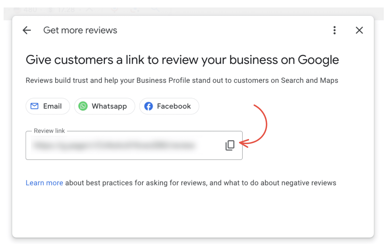 copy google business profile link to ask for reviews