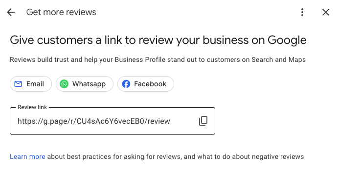 copy link for google reviews