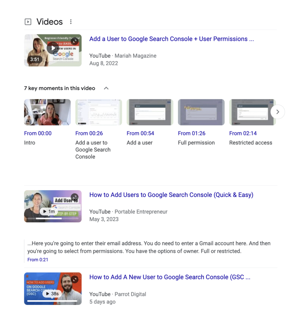 video serps examples