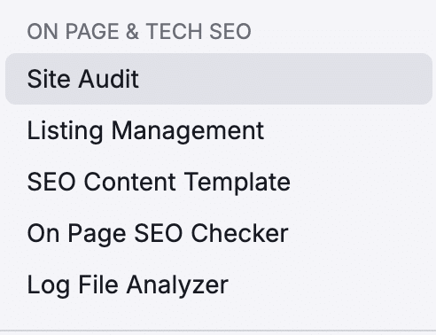 Site Audit SEO menu