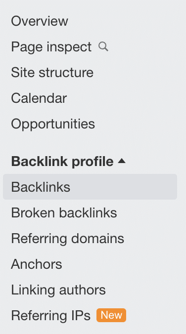 Backlinks menu