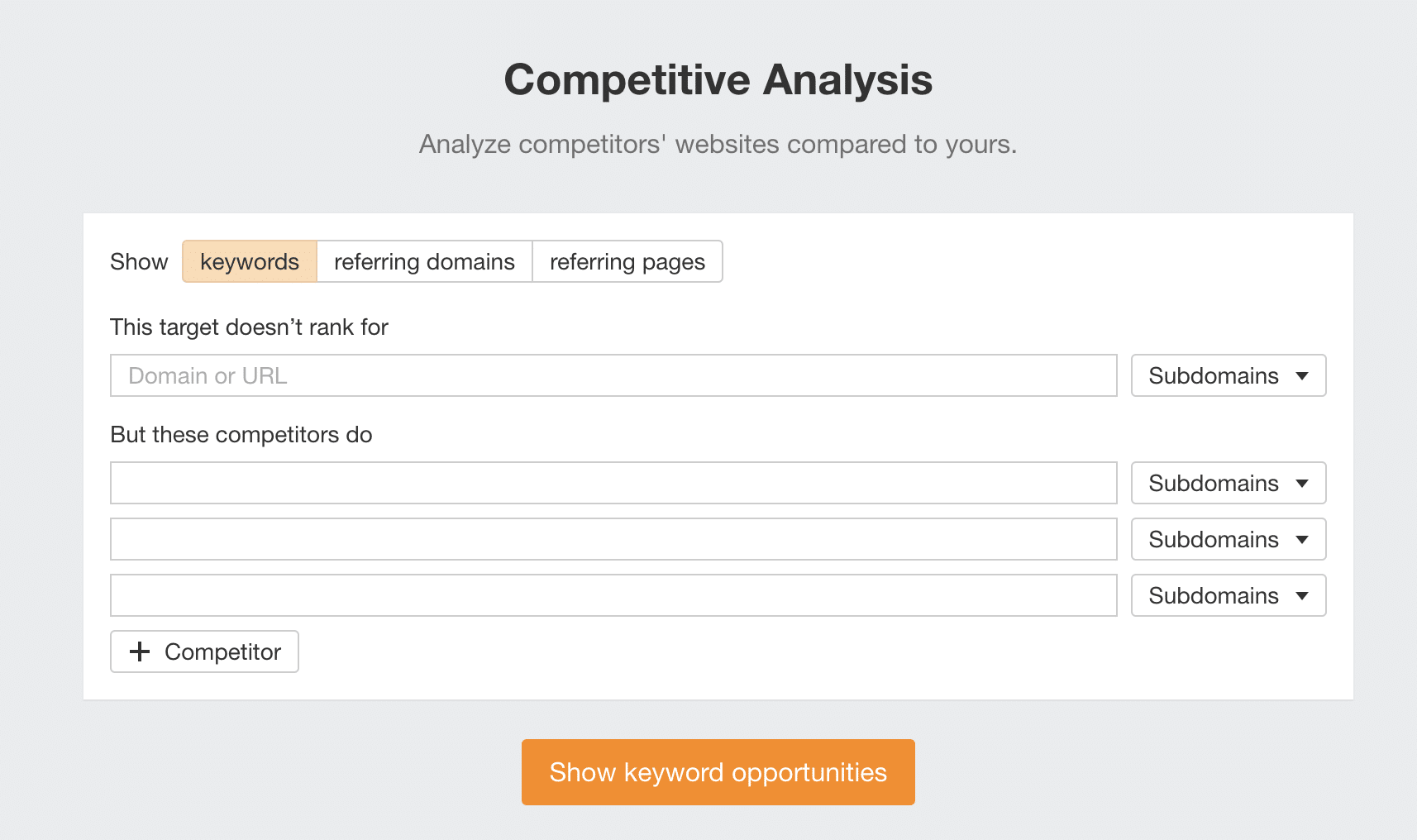Competitive Analysis menu