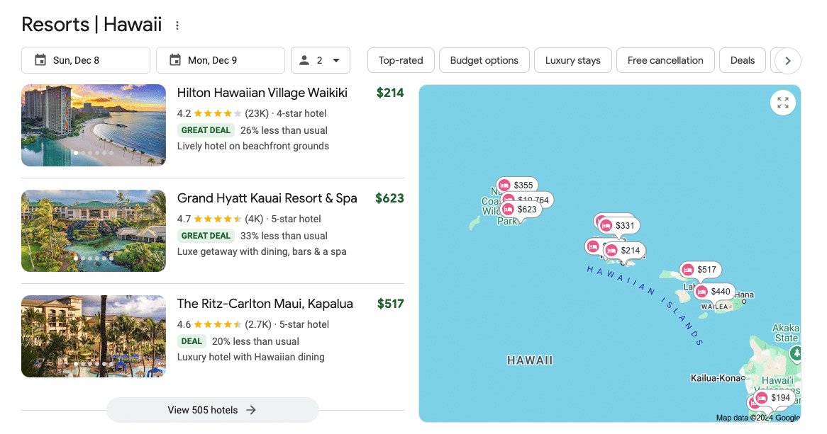 Hotels Pack and Google Flights example image