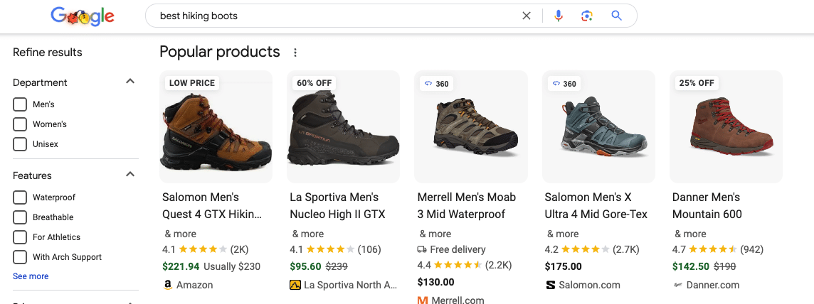 Shopping Results example image