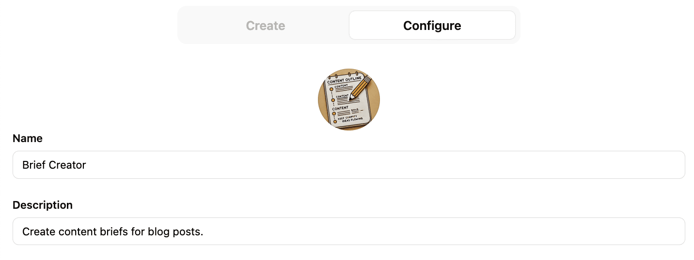 Configuration menu in ChatGPT