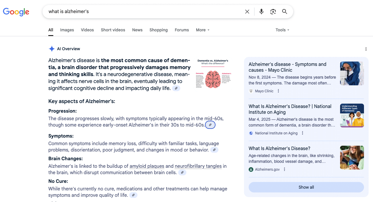 example of citation dynamics for a medical query