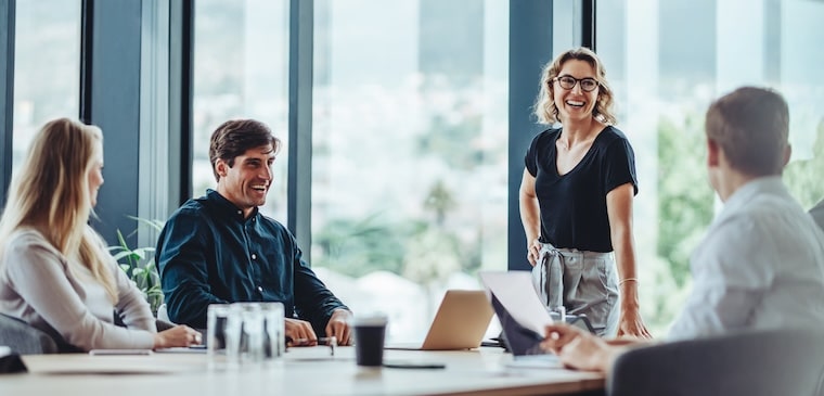 group of business professionals in a productive discussion at a conference meeting