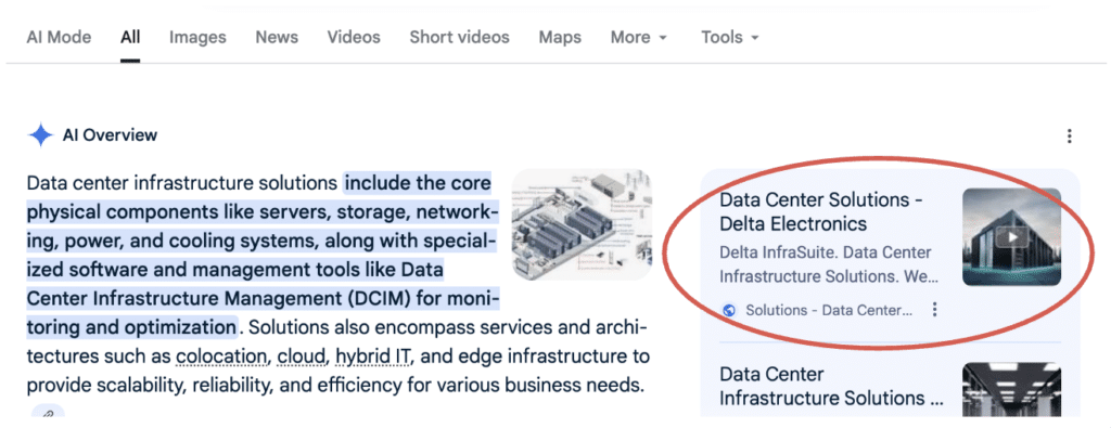 Screenshot of Delta Electronics AI Overview Citation