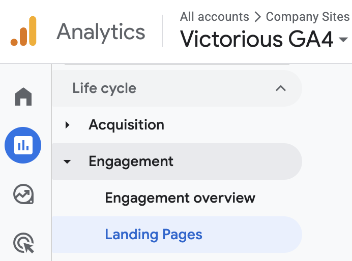 Navigate to engagement, then landing page.