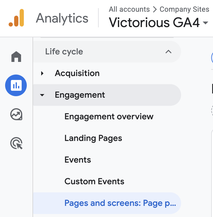 Navigate to engagement and then pages and screens.